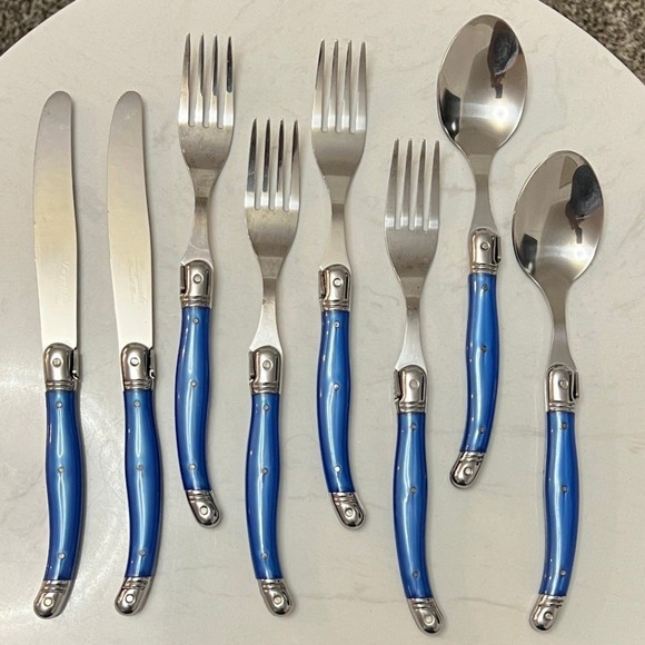 Laguiole French Home Other - Laguiole‎ Jean Dubost French Home 8pc Flatware Set Blue Stainless